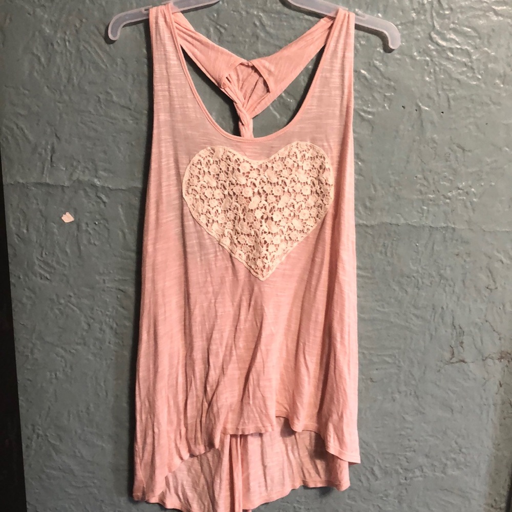 Light Tank Top with Lace Heart and braided back detailing.